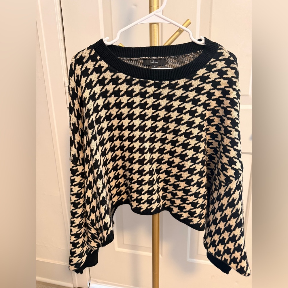 Lulu's Black and Cream Patterned Knit Sweater